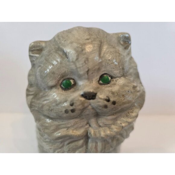 Handmade Ceramic Persian Cat Figurine With Green Eyes - Picture 2 of 7